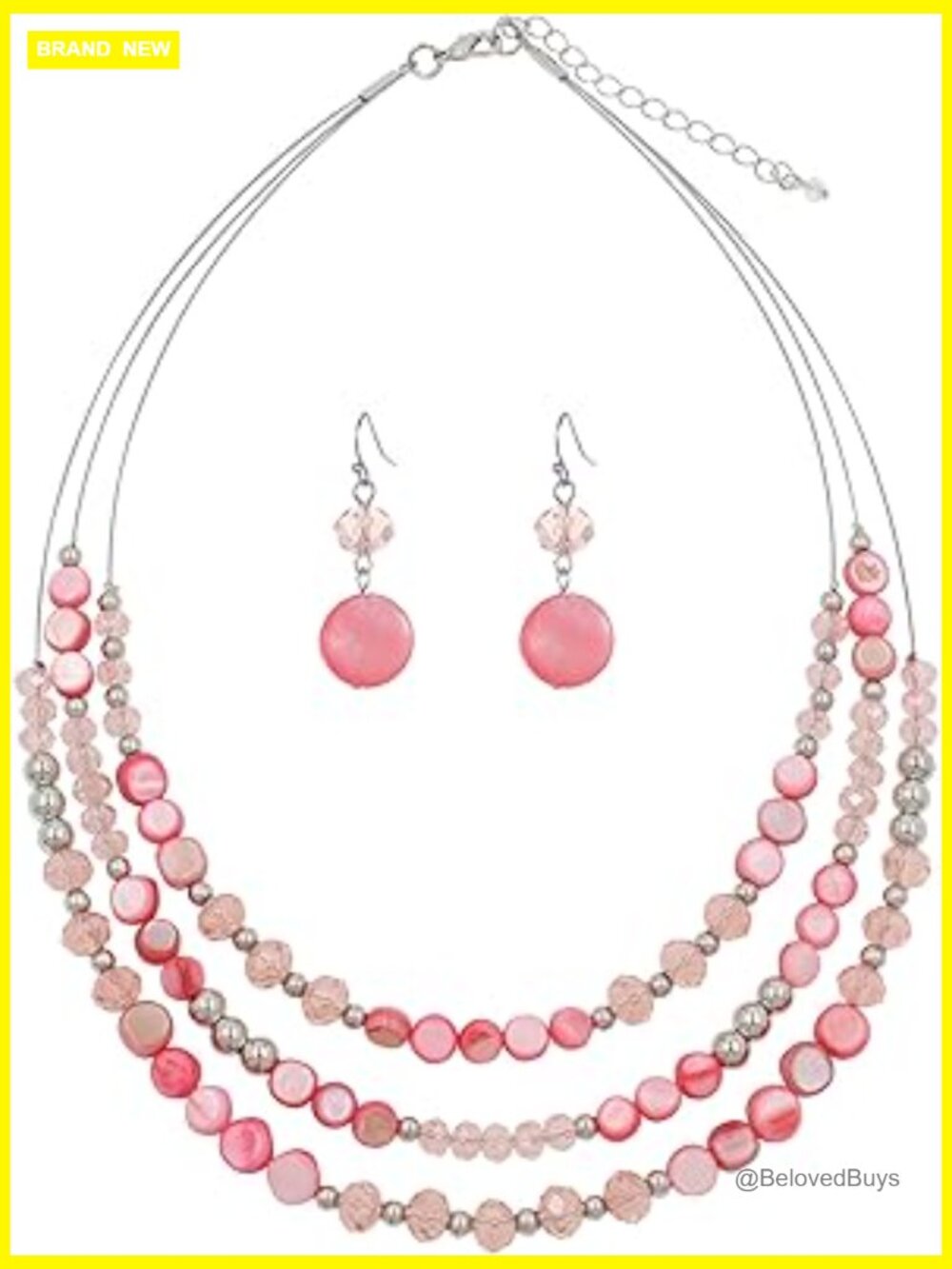 Layered Multi Strand Crystal Bead Statement Necklace & Earrings Set